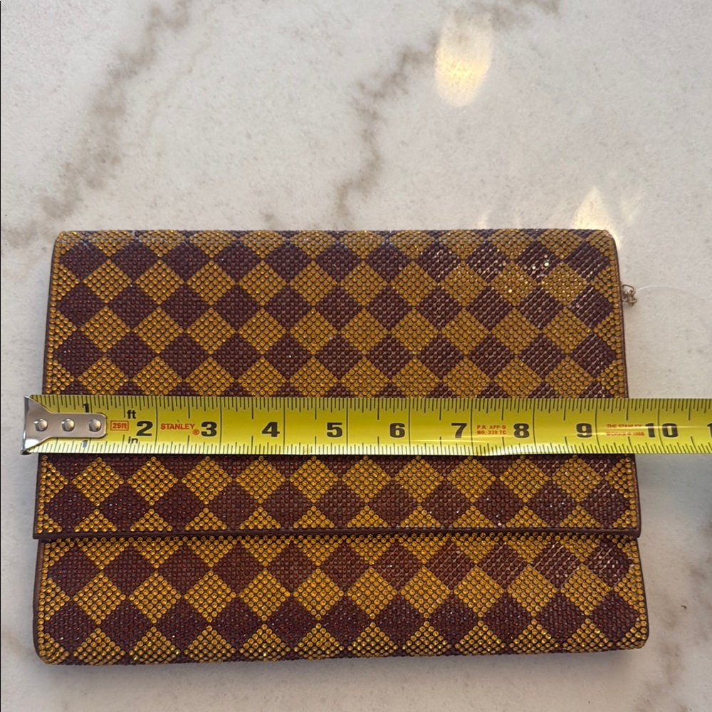 VERA Brown & Gold Crystal Rhinestone Pave Diamond Shape Crossbody Bag /Clutch - Picture 4 of 6